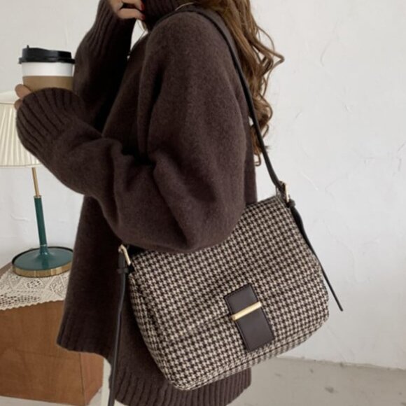 Chic Houndstooth Purse Cute Bag Chic Handbag, Brown - Picture 2 of 7